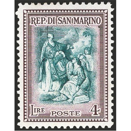 San Marino 1947 Beneficenza 1 £ + 4 £ con soprast. incompleta cifra 1 totalmente mancante n° 328h Cert. CiBaFil Cat. € 300 (**)