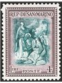 San Marino 1947 Beneficenza 1 £ + 4 £ con soprast. incompleta cifra 1 totalmente mancante n° 328h Cert. CiBaFil Cat. € 300 (**)