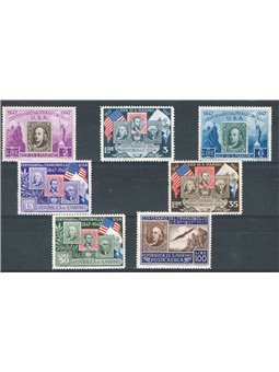 San Marino 1947 100° Anniv. del Francobollo U.S.A. serie n° 330/35 + P.A. 75 Cat. € 35 (**)