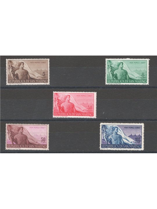 San Marino 1948 Workers series no. 336/40 Cat. € 160 (**)