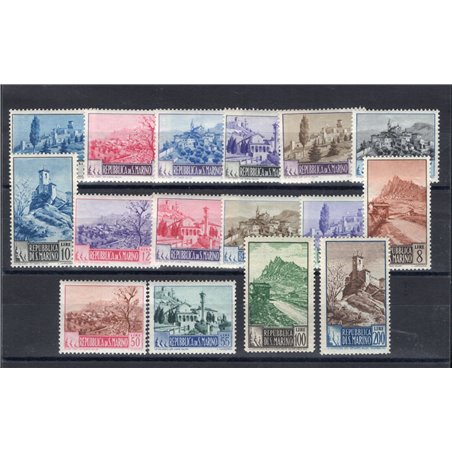 San Marino 1949/50 Paesaggi serie n° 342/55 Cert. CiBaFil Cat. € 700 (**)