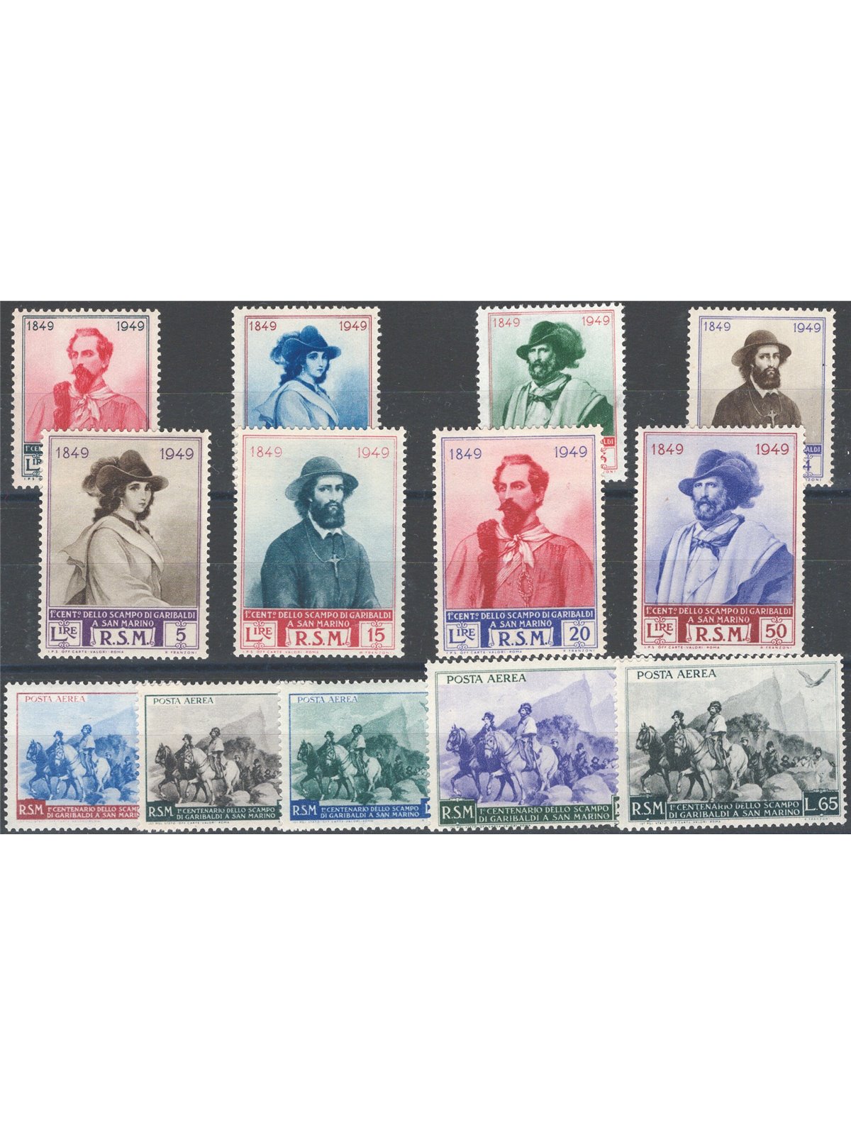San Marino 1949 Garibaldi series no. 358/65 + P.A. 77/81 Cat. €75 (**)