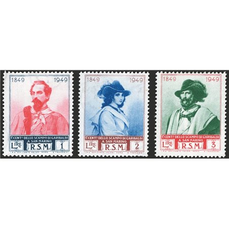 San Marino 1949 Garibaldi series no. 358-I/60-I with wheel watermark III Cert. CiBaFil Cat. € 1,000 (**)