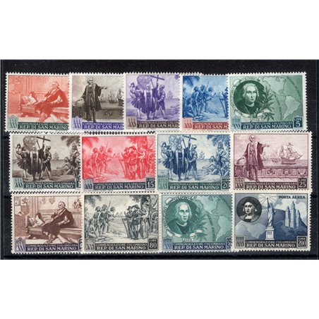 San Marino 1952 Colombo serie n° 372/83 + P.A. 101 Cert. Biondi Cat. € 300 (**)
