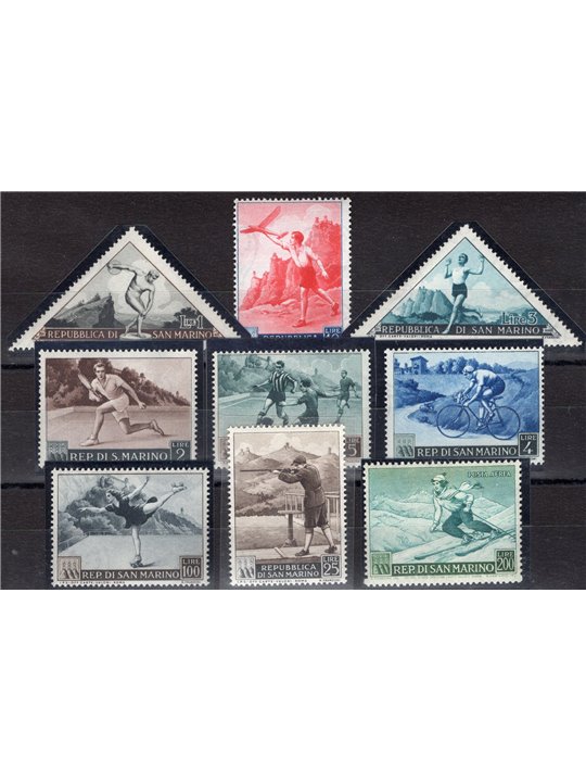 San Marino 1953 Sports Propaganda I series no. 391/98 + P.A. 111 Cat. €140 (**)