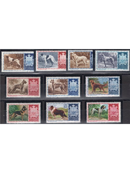 San Marino 1956 Cani serie n° 439/48 Cat. € 62,50 (**)