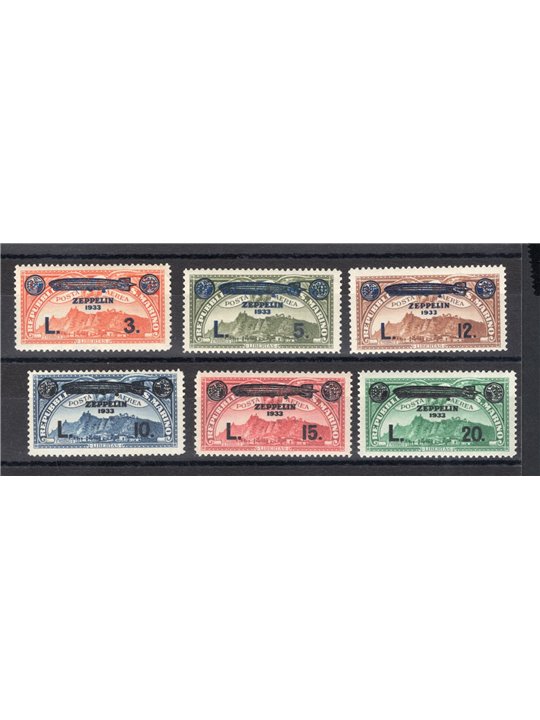 San Marino 1933 P.A. Crociera Zeppelin serie n° 11/16 Cert. CiBaFil Cat. € 650 (**)