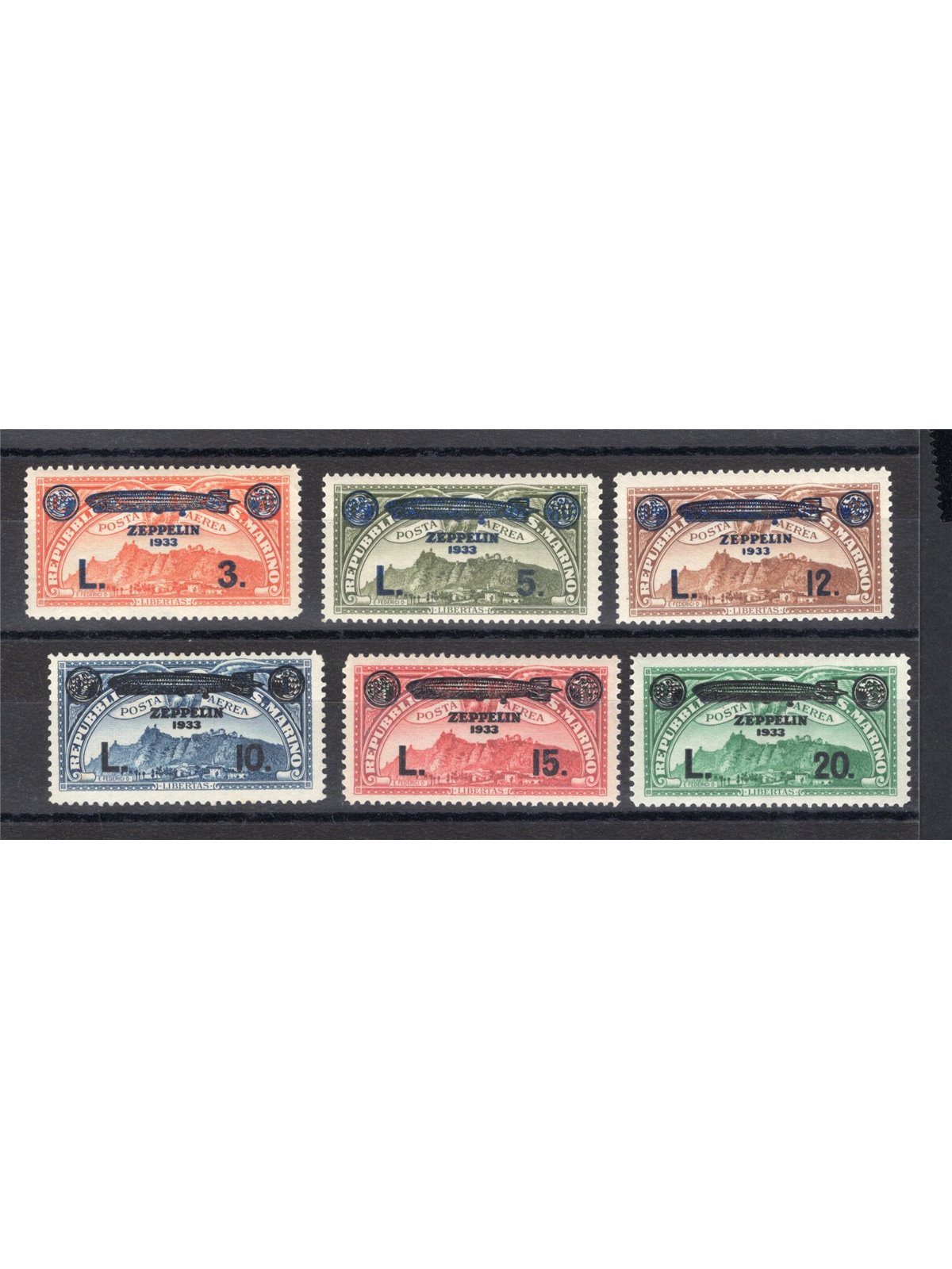 San Marino 1933 P.A. Zeppelin Cruise series no. 11/16 CiBaFil certificate Cat. €650 (**)