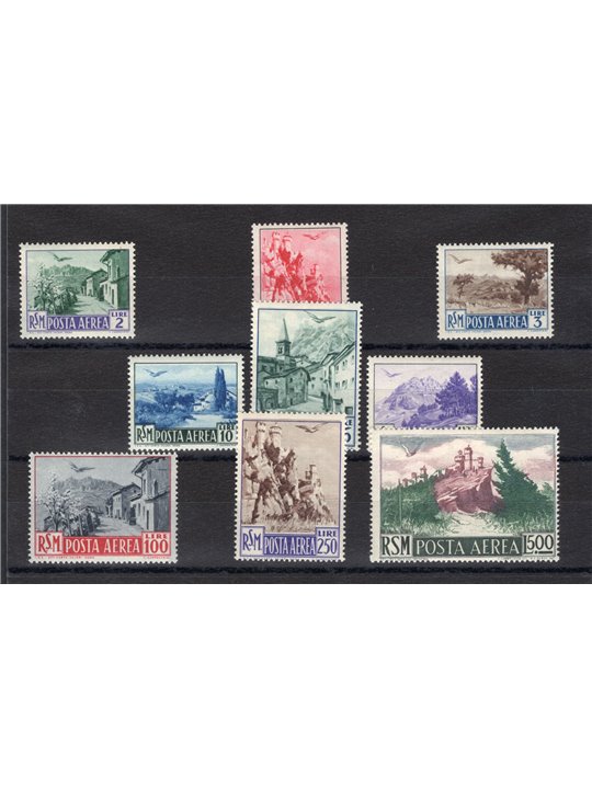 San Marino 1950 P.A. Vedute serie n° 83/91 Cert. CiBaFil Cert. Biondi Cat. € 475 (**)
