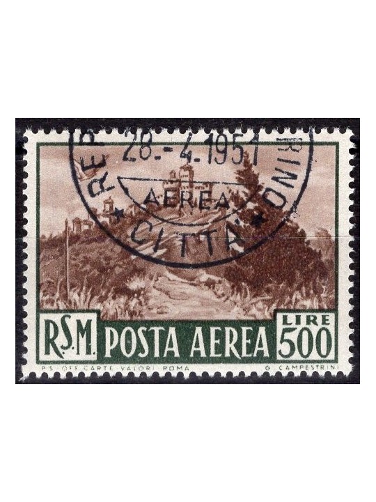 San Marino 1951 P.A. Veduta 500 £ n° 97 Cert. Biondi Cat. € 150 (U)