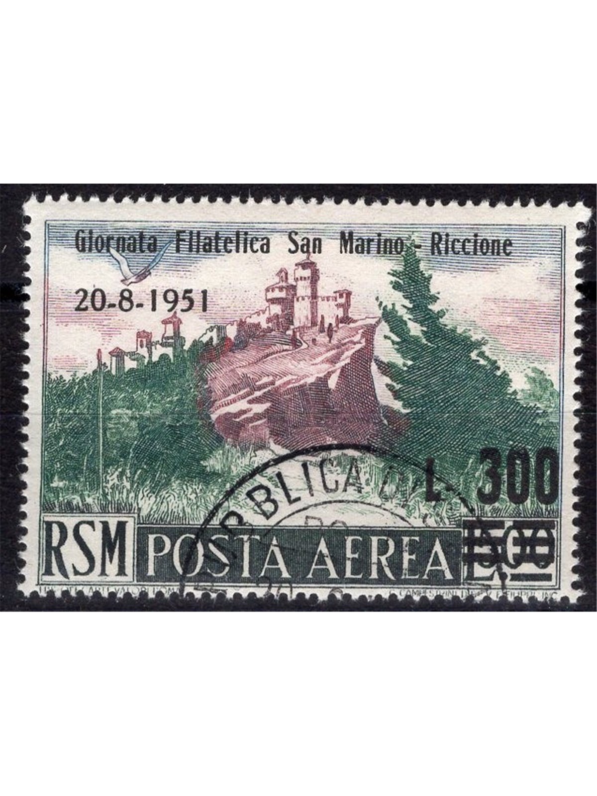 San Marino 1951 P.A. 3rd San Marino Philatelic Day Riccione No. 98 Cat. €40 (U)