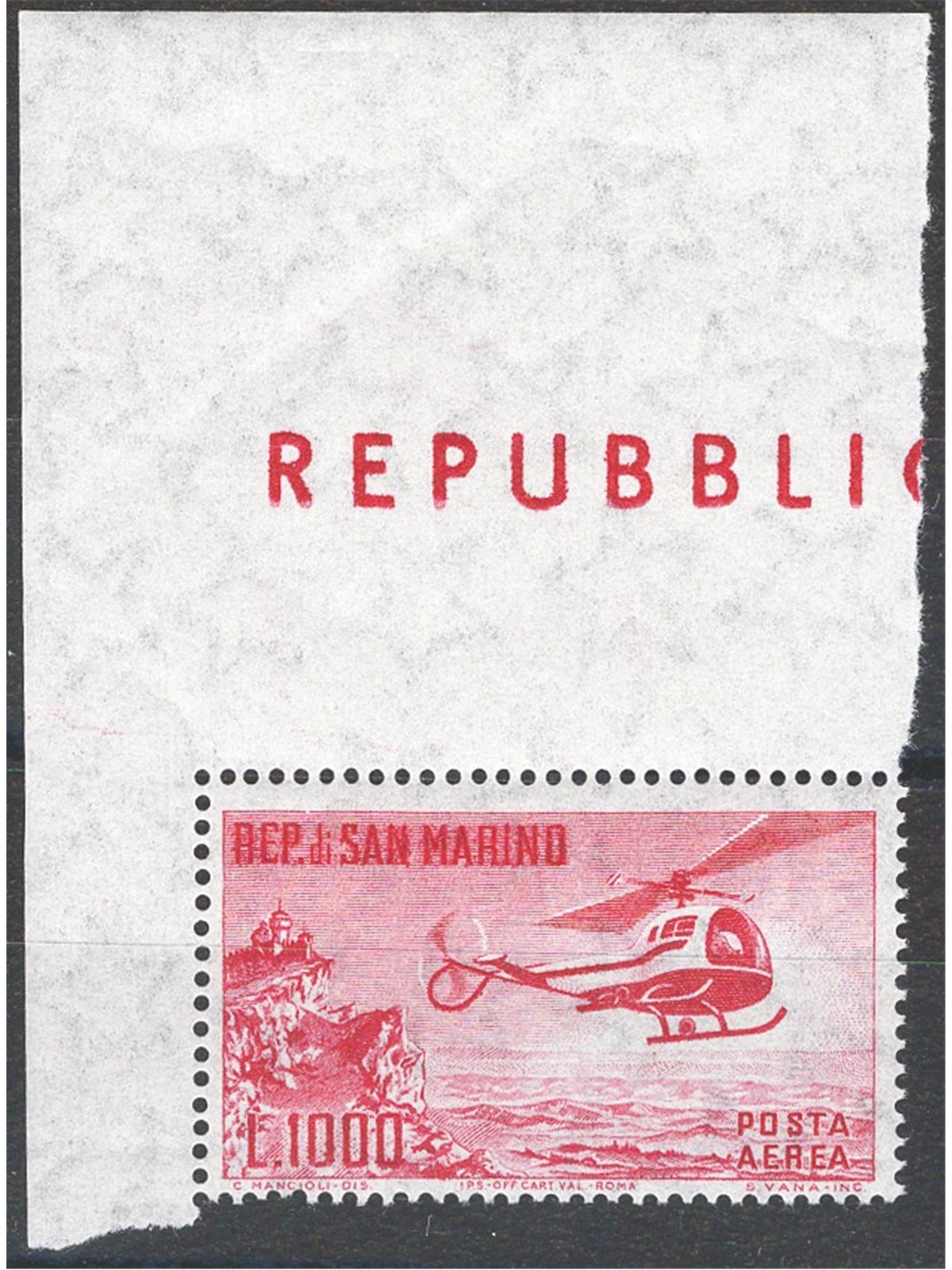 San Marino 1961 P.A. Elicottero 1.000 £ n° 138 Cat. € 70 (**) 