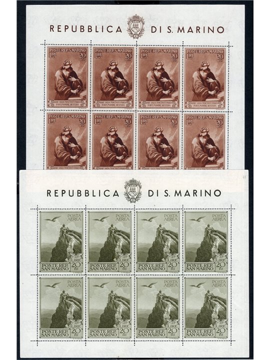 San Marino 1944 BF Case popolari con piega verticale sulla dent. generale serie n° 4/5 Cat. 800 (**)