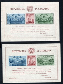 San Marino 1945 BF Carducci i due foglietti dent. e non dent. serie n° 6/7 Cat. € 325 (**)