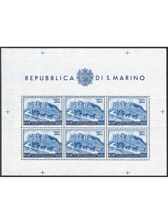 San Marino 1951 BF U.P.U. 200 £ azzurro dent. n° 9 Cat. € 75 (**)