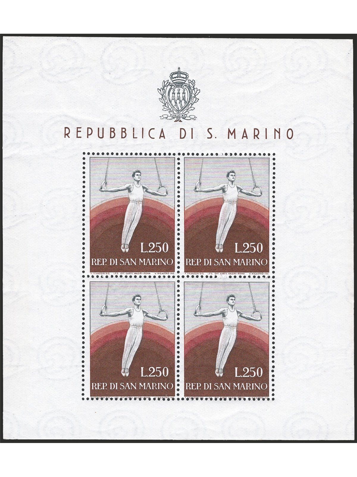 San Marino 1955 BF Ginnasta n° 17 Cert. CiBaFil Cat. € 450 (**)