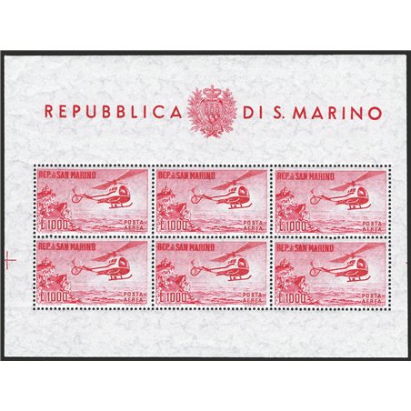 San Marino 1961 BF Elicottero 1.000 £ carminio n° 22 Cat. € 462 (**)