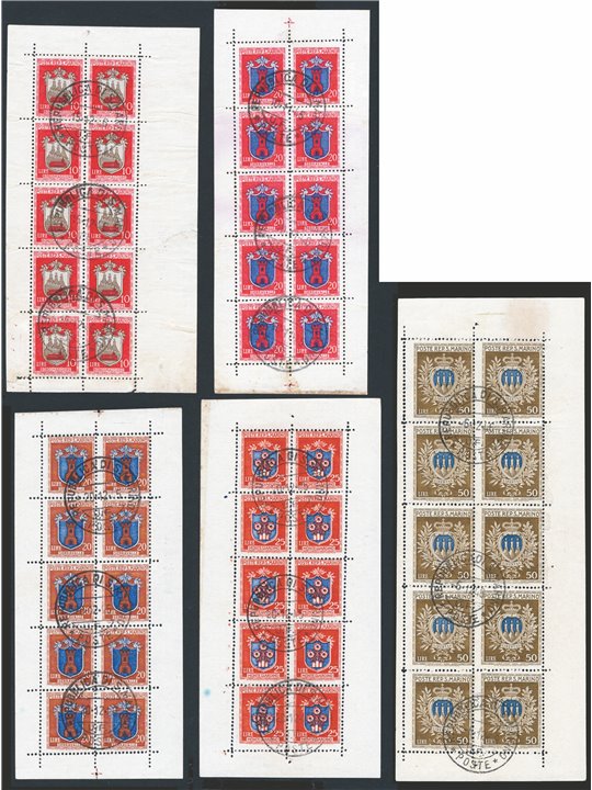 San Marino 1945/46 Minifogli Stemmi serie n° 1/5 Cat. € 1.320+ (U)