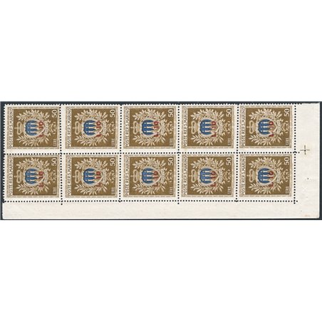 San Marino 1946 Minifoglio Pro Assistenza 10 £ su 50 £ n° 7 non piegato Cert. CiBaFil Cat. € 2.750 (**)