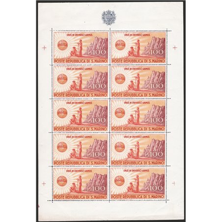 San Marino 1946 UNRRA mini-sheet tab on upper edge No. 6 (*)