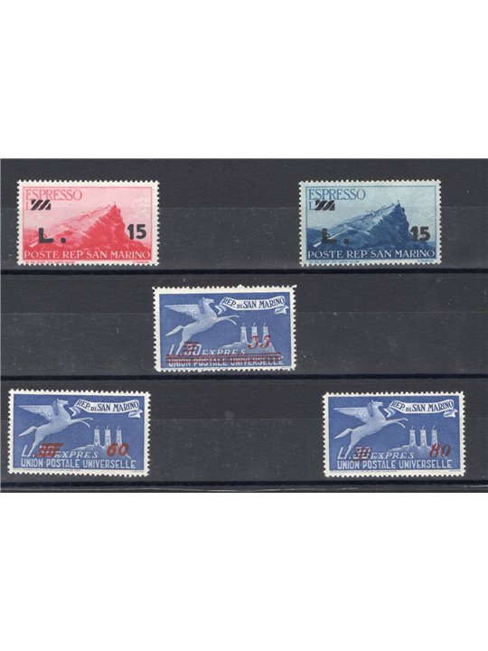 San Marino 1947/48 Espressi soprast. serie n° 16/20 Cat. € 140 (**)