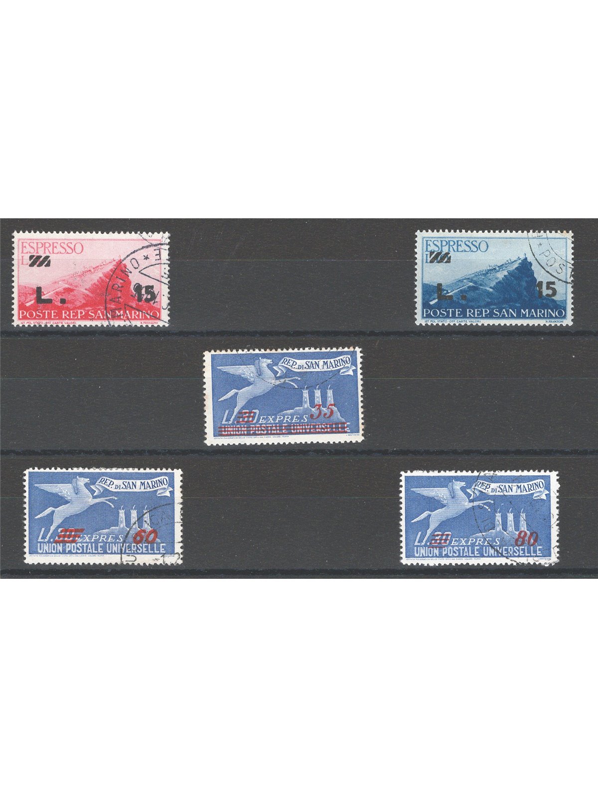 San Marino 1947/48 Express overprinted series no. 16/20 Cat. € 70 (U)