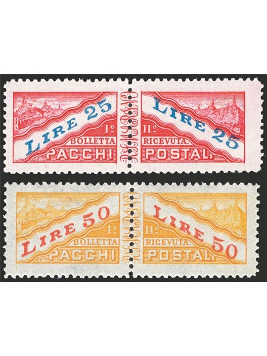 San Marino 1946 Pacchi postali cifra e veduta 25 £ + 50 £ serie n° 31/32 Cat. € 180 (**) 