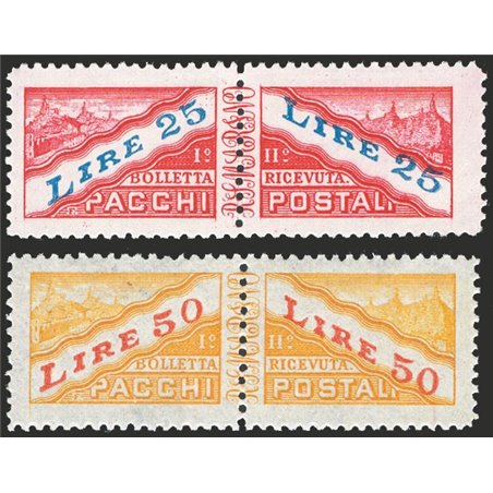 San Marino 1946 Pacchi postali cifra e veduta 25 £ + 50 £ serie n° 31/32 Cat. € 180 (**) 