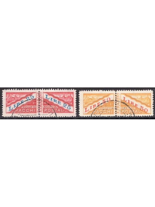 San Marino 1946 Pacchi postali cifra e veduta 25 £ + 50 £ serie n° 31/32 Cat. € 125 (U)