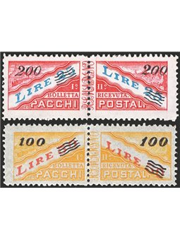 San Marino 1948/50 Pacchi postali alti valori con soprast. del nuovo valore 100 £ su 50 giallo e rosso e 200 £ su 25 carminio ed