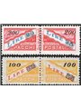 San Marino 1948/50 High-value postal parcels with overprint of the new 100 £ denomination on 50 yellow and red and 200 £ on 25 c