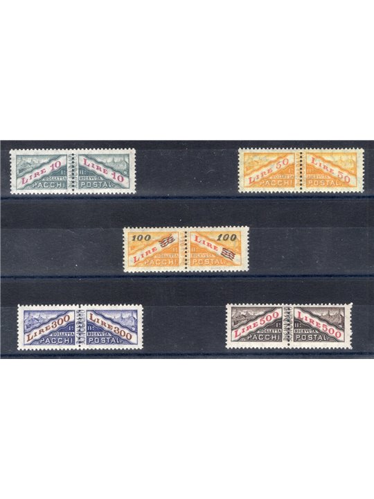 San Marino 1956/61 Postal parcels numeric and scenic stamps with star watermark series no. 37/41 Cat. €75 (**)