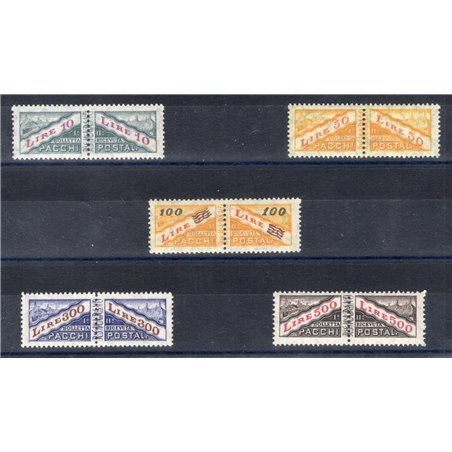 San Marino 1956/61 Postal parcels numeric and scenic stamps with star watermark series no. 37/41 Cat. €75 (**)
