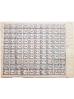 San Marino 1925 Segnatasse cifra in ovale 60 c. azzurro il foglio completo da 100 aperto in alcuni punti n° 23 Cat. € 3.750++ (*