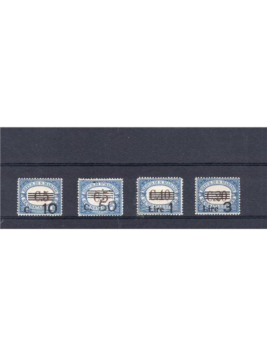 San Marino 1940 Tax stamp from 1939 with new denominations overprinted series no. 60/63 with excellent centring CiBaFil Cert. Ca