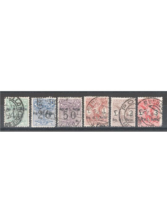 San Marino 1924 Money order tax stamp with overprint “Rep. Di S. Marino” series no. 1/6; Apicella cert. cat. €6,650 (U)