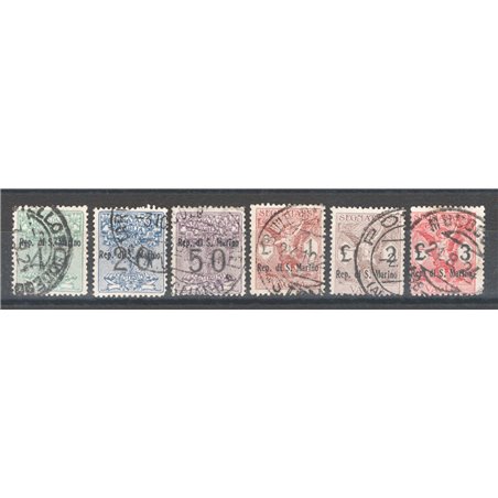 San Marino 1924 Segnatasse vaglia con soprast. “Rep. Di S. Marino” serie n° 1/6 Cert. Apicella Cat. € 6.650 (U)