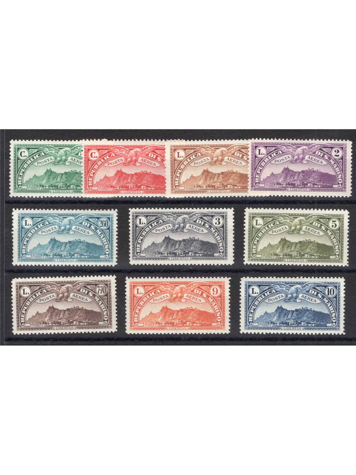 San Marino 1931 P.A. Vedute serie n° 1/10 Cert. CiBaFil Cert. L. Raybaudi Cat. € 2.000 (**)