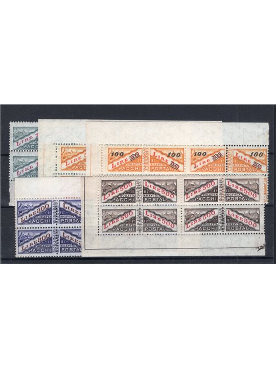San Marino 1956/61 Postal parcels numeric mark and scenery with star watermark in a block of four series no. 37/ 41 Cat. €300+ (