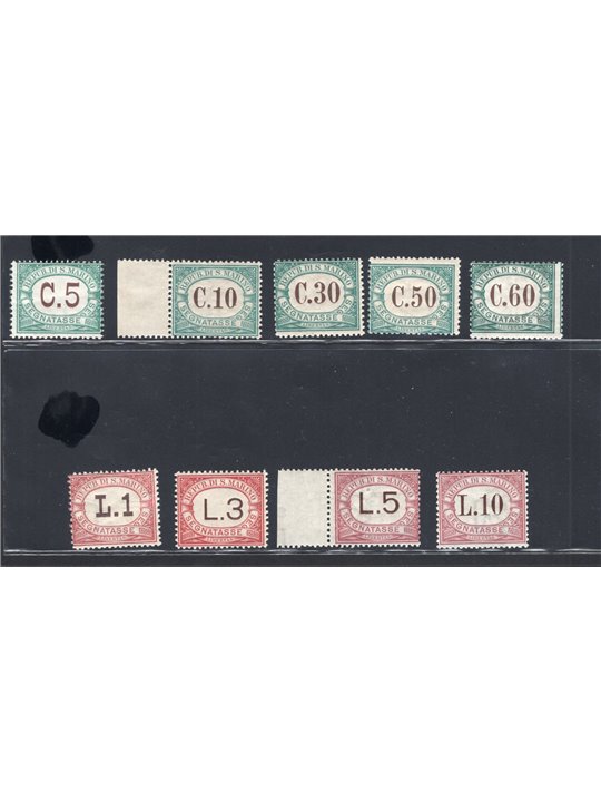 San Marino 1897/1919 Postage mark with numerals in an oval series no. 1/9 certified by CiBaFil Cat. €1,100 (**)
