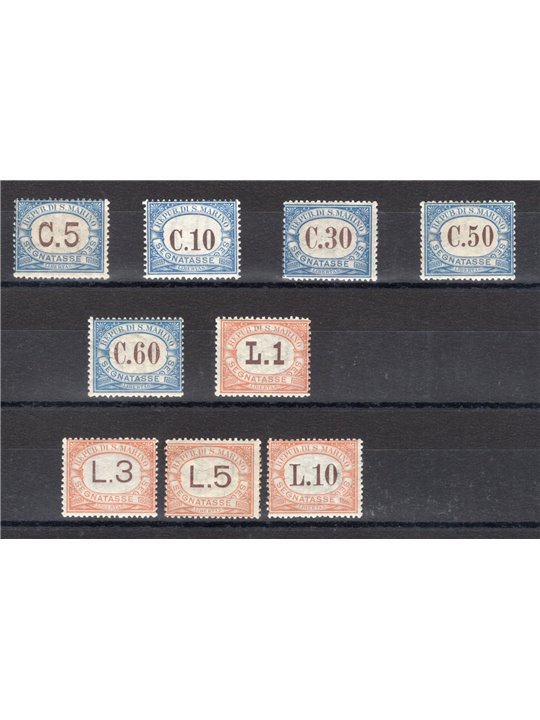 San Marino 1925 Postage mark with numerals series no. 19/27 certified by Cilio Cat. €1,100 (**)