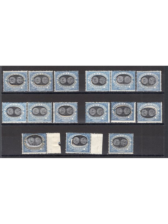 San Marino 1931 1925 tax stamp with black and orange overprint of the new values so-called ‘mascherine’ series series no. 32/46.