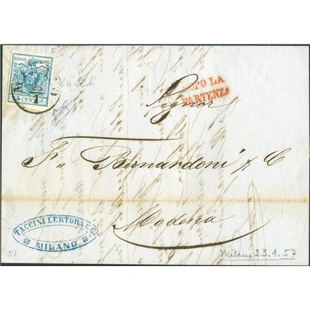 Lombardy-Venetia 1857 Letter 45c Type III rare RED cancellation Cert. Biondi