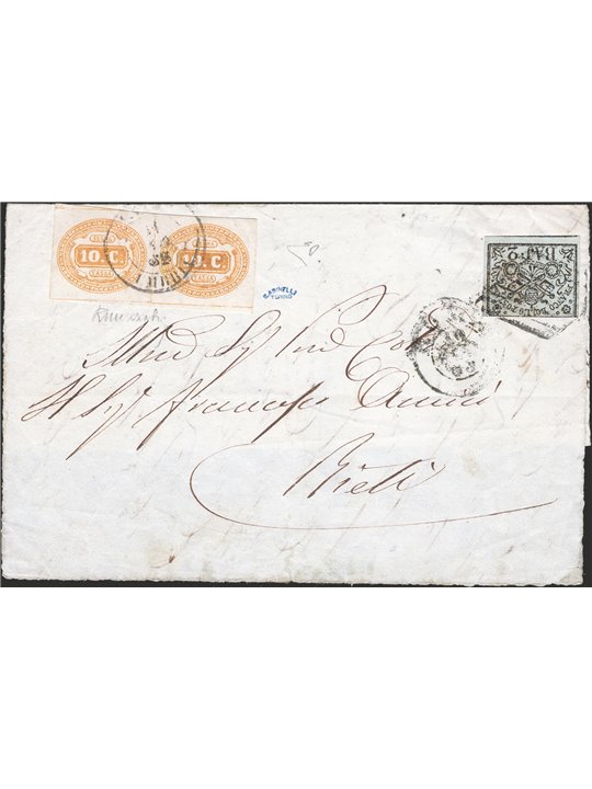 Pontificio+Regno 1863 frontespizio 2baj + Segnatasse n.1  del Regno. Firm.ED