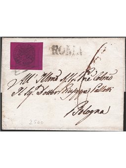 Ancient Papal States 14/12/1867 Letter envelope from Rome to Bologna franked with 20 c. corner of sheet No. 18. On the reverse a