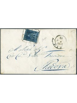 Antichi Stati Toscana 15/10/1851 Lettera da Pisa per Padova affrancata con 6 cr. ardesia su grigio n° 7 annullato con "muto a ra