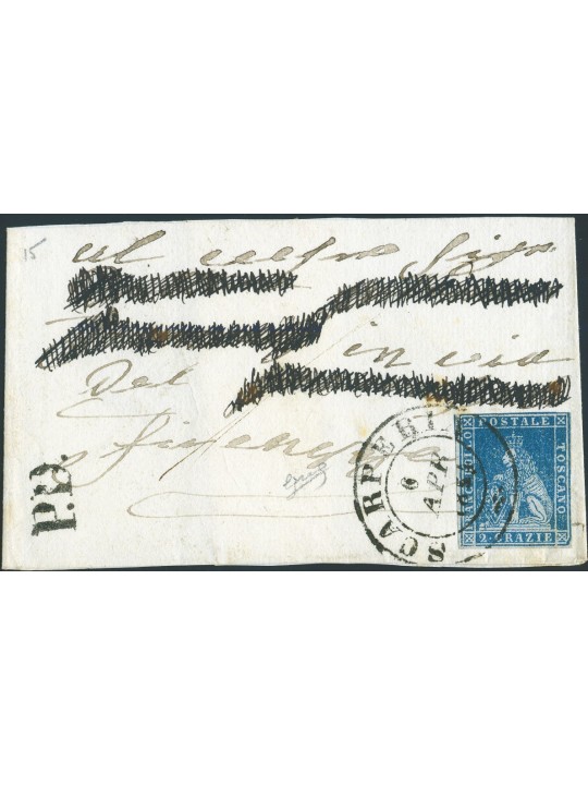 Toscana 6/4/1854 Lettera da Scarperia per Firenze Cert. Biondi Cat. € 2.850