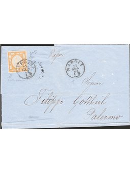 Kingdom of Italy Neapolitan Provinces 23/1/1862 Letter envelope from Naples to Palermo franked with 10 gr. orange-yellow no. 22e