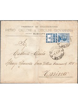 Kingdom of Italy 01/02/1925 Letter from Buscate (MI) to Turin franked with 25 c. Abrador ‘Pubblicitari’ No. 4. Arrival postmark 