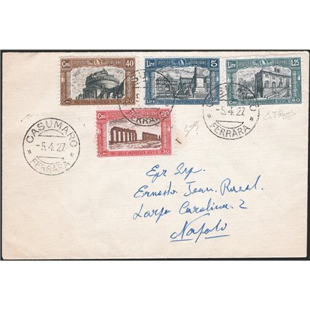Italia Regno 5/4/1927 Lettera filatelica da Casumaro (FE) per Napoli (Ditta Ravel) affrancata con serie "Milizia I" n° 206/09. A